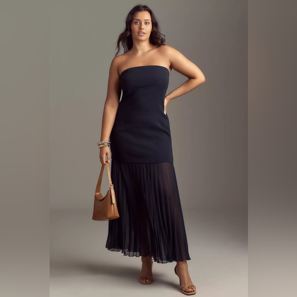 *NWT* BY ANTHROPOLOGIE STRAPLESS TWOFER PLEATED MIDI DRESS